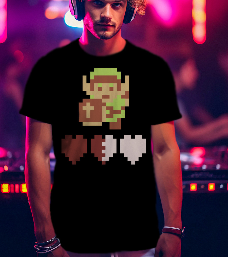 The Legend Of Zelda Link Pixel Art With Heart Containers T-Shirt