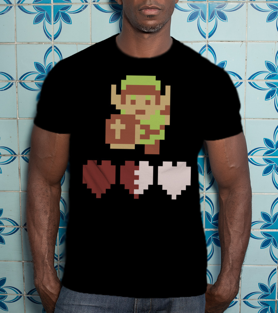 The Legend Of Zelda Link Pixel Art With Heart Containers T-Shirt