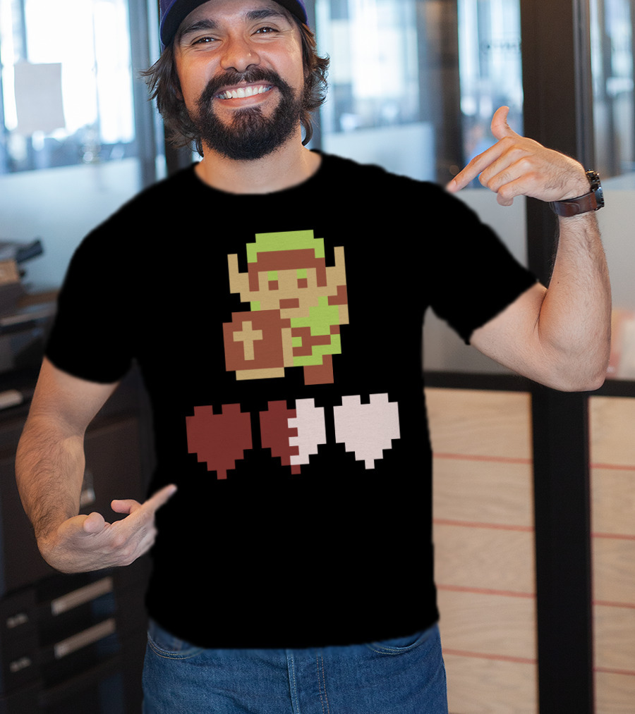 The Legend Of Zelda Link Pixel Art With Heart Containers T-Shirt