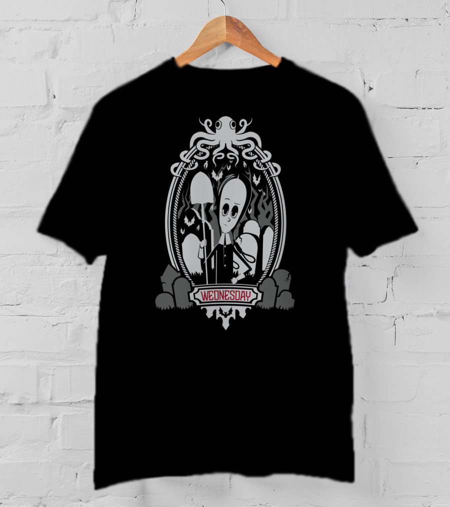 Wednesday Addams The Addams Family Gothic Portrait With Octopus And Shovel T-Shirt