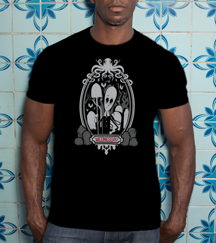 Wednesday Addams The Addams Family Gothic Portrait With Octopus And Shovel T-Shirt
