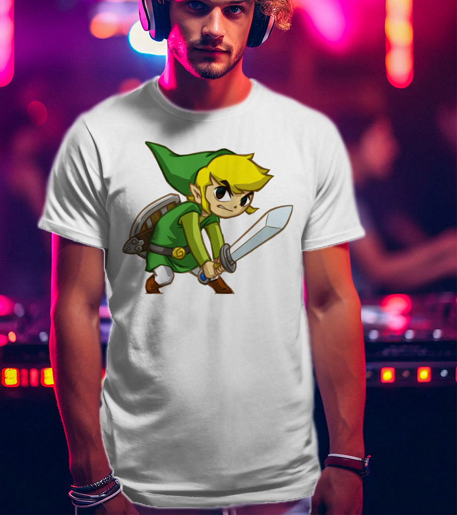 The Legend Of Zelda Link Holding Sword In Green Tunic And Hat T-Shirt