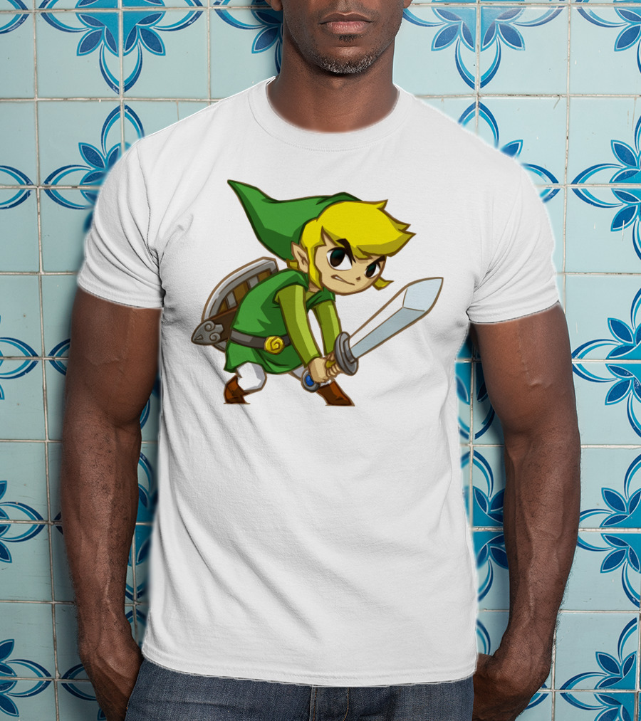 The Legend Of Zelda Link Holding Sword In Green Tunic And Hat T-Shirt