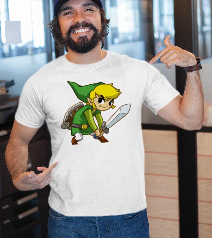 The Legend Of Zelda Link Holding Sword In Green Tunic And Hat T-Shirt