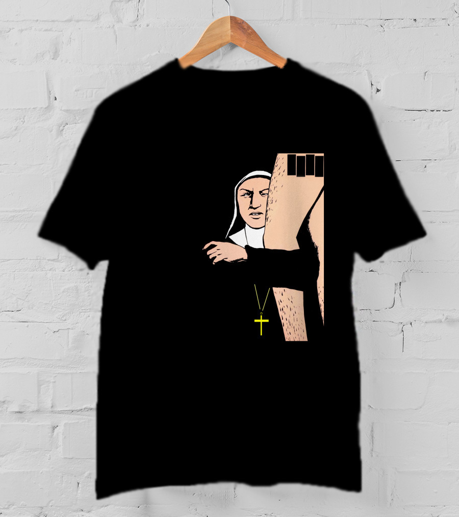 Black Flag Slip It In Nun With Cross And Legs (Red) T-Shirt