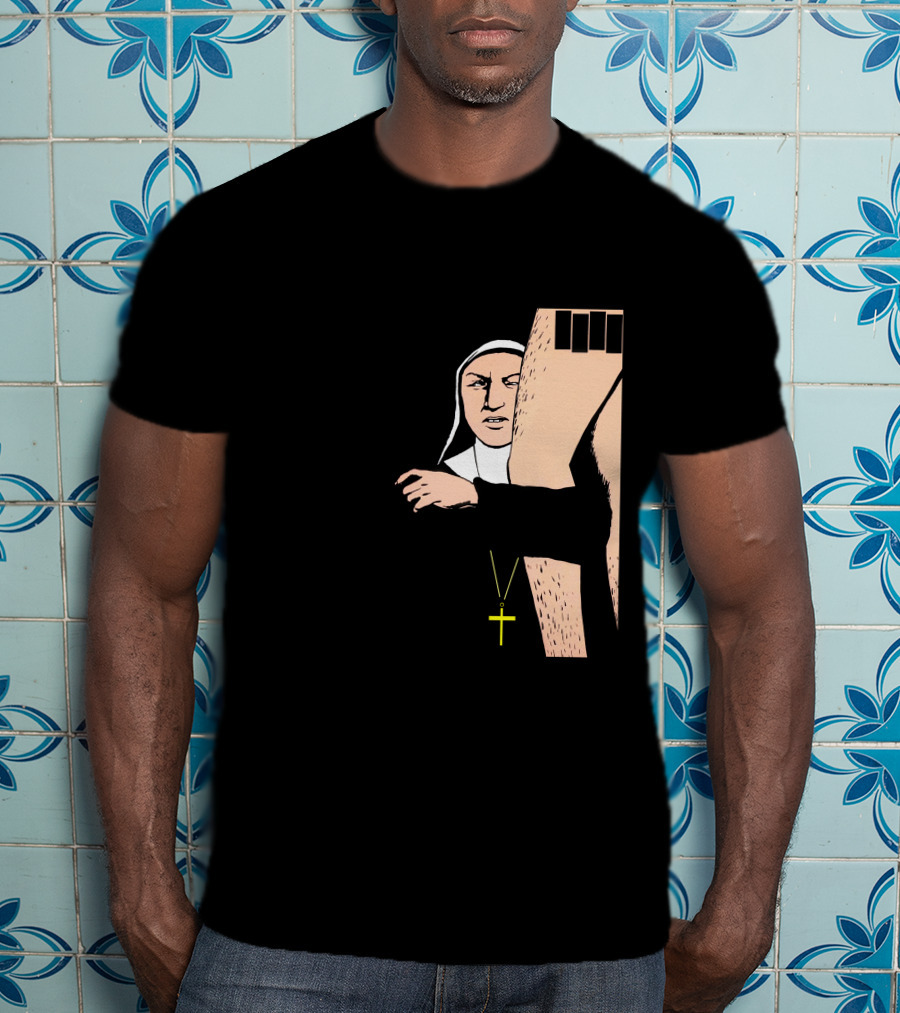 Black Flag Slip It In Nun With Cross And Legs (Red) T-Shirt