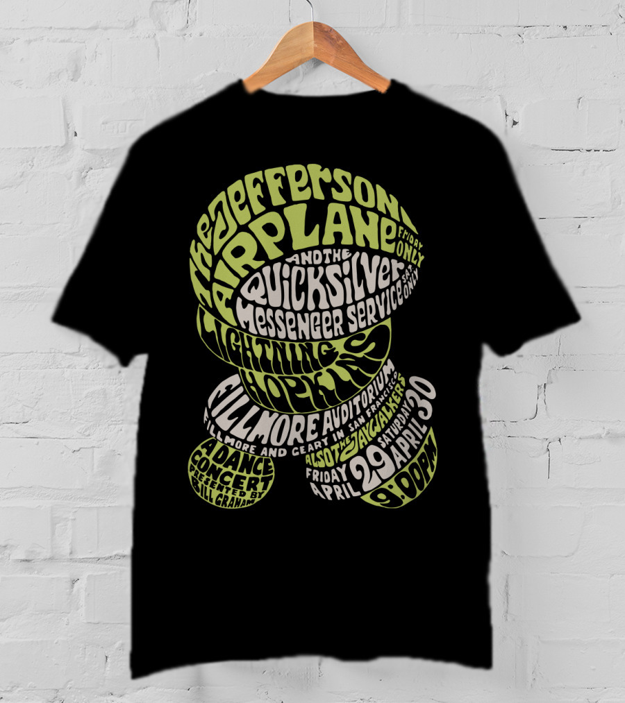 Jefferson Airplane And Quicksilver Messenger Service Lightning Hopkins Fillmore Auditorium April 29-30 Concert Bill Graham T-Shirt