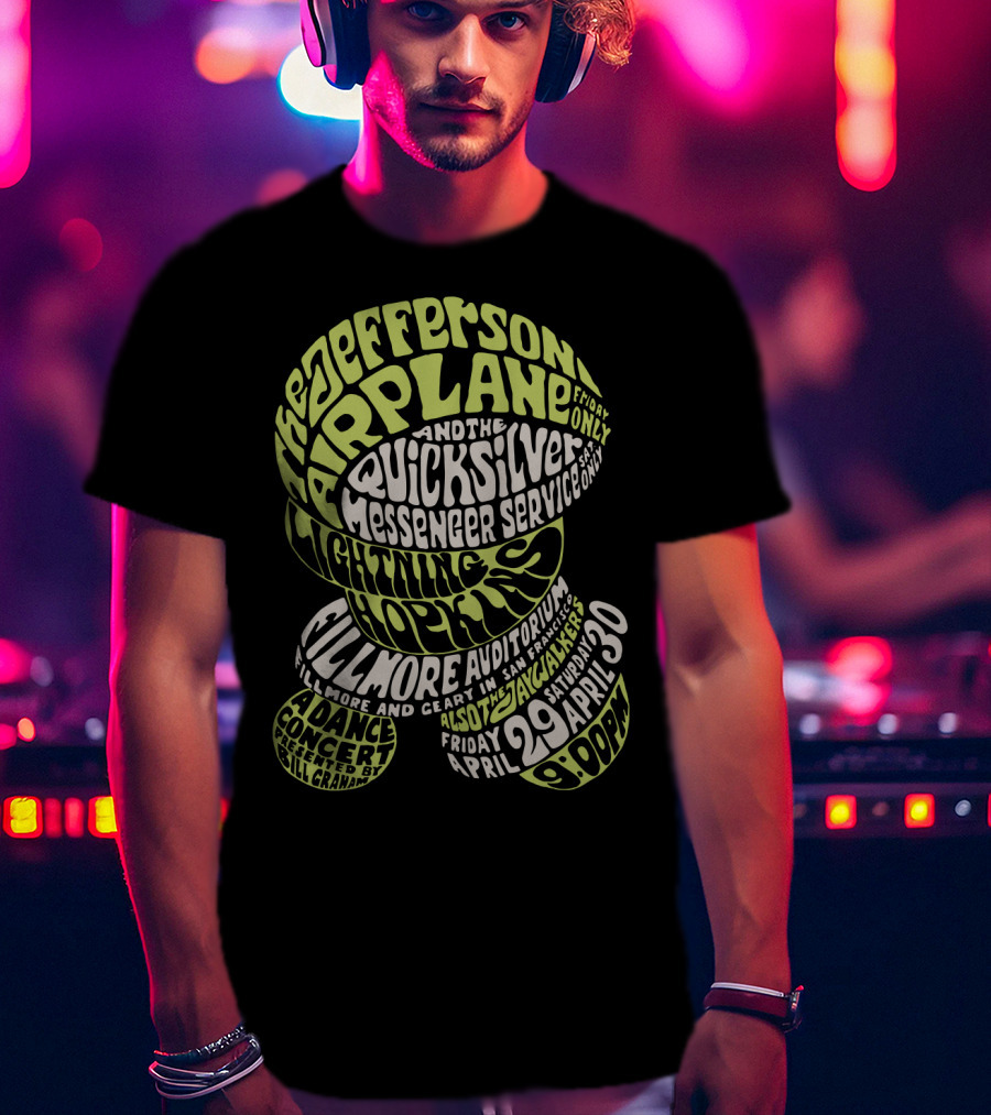 Jefferson Airplane And Quicksilver Messenger Service Lightning Hopkins Fillmore Auditorium April 29-30 Concert Bill Graham T-Shirt