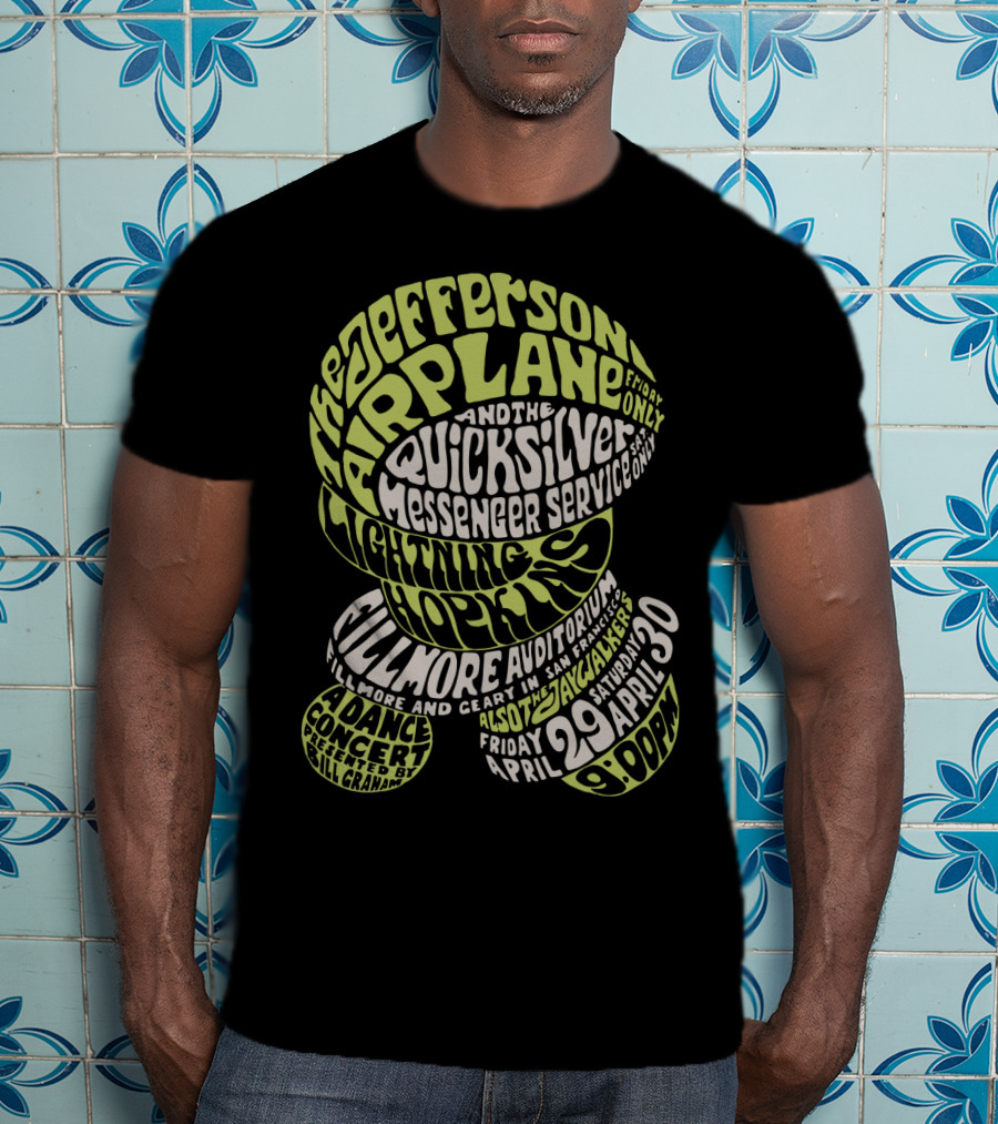 Jefferson Airplane And Quicksilver Messenger Service Lightning Hopkins Fillmore Auditorium April 29-30 Concert Bill Graham T-Shirt