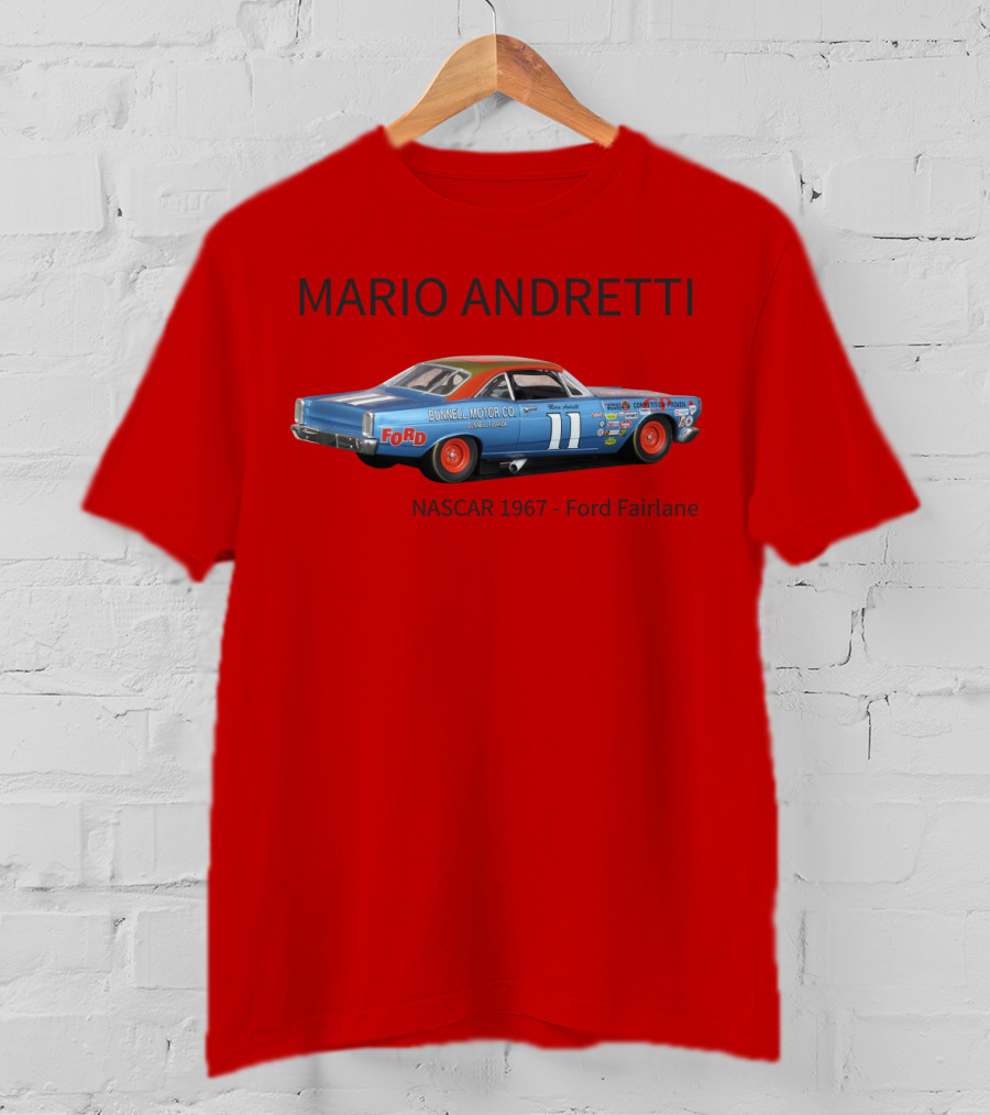 Mario Andretti 1967 NASCAR Ford Fairlane Holman Moody Racing Car Model T-Shirt