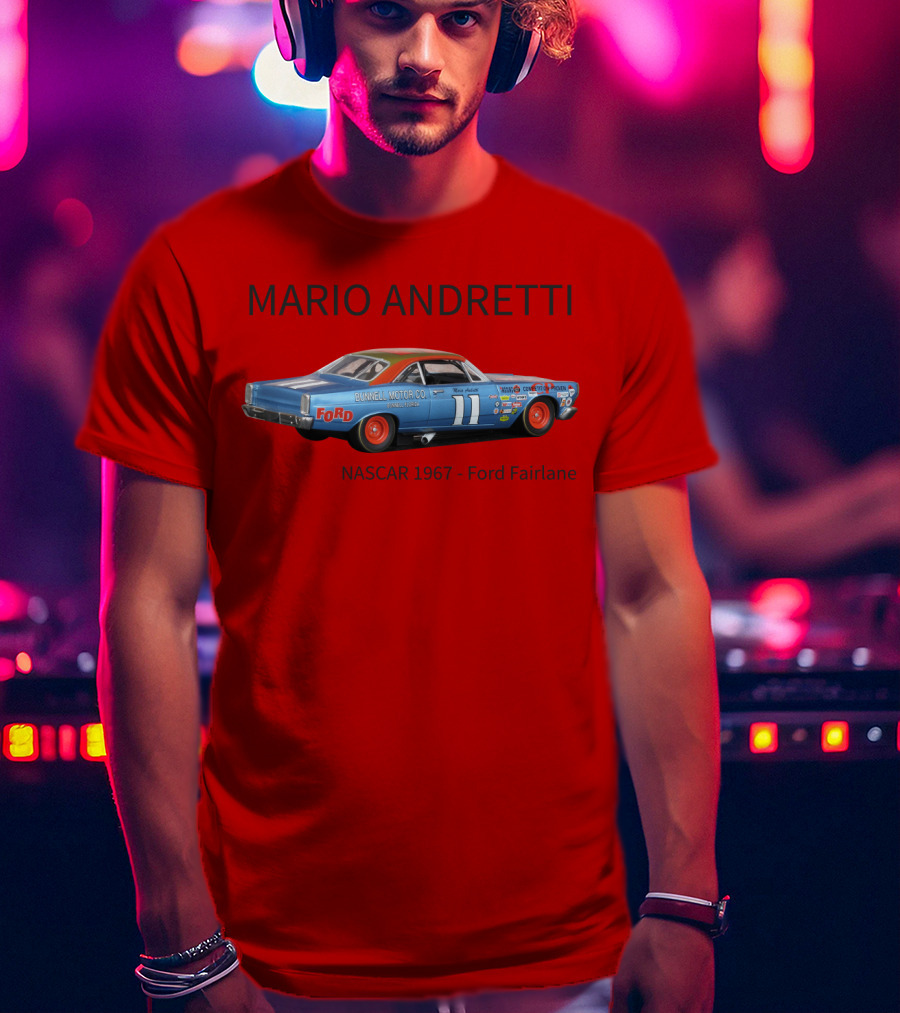 Mario Andretti 1967 NASCAR Ford Fairlane Holman Moody Racing Car Model T-Shirt