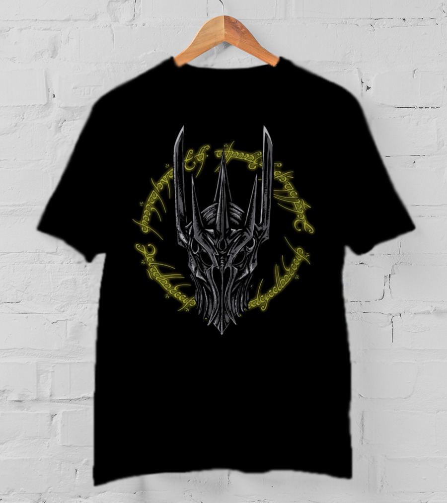 Sauron Helmet With Elvish Ring Inscription Lord Of The Rings T-Shirt