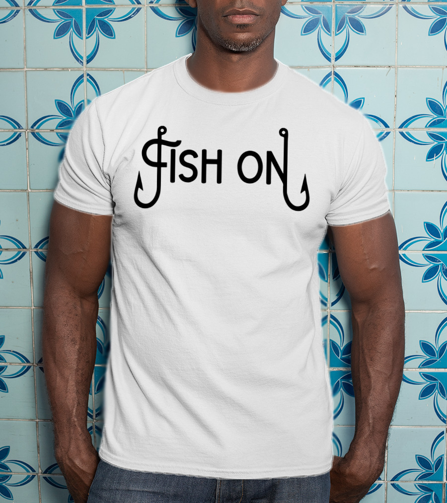 Fish On Fishing Hook Typography T-Shirt