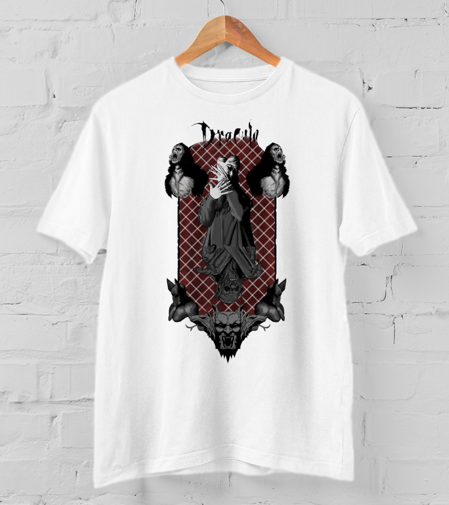 Dracula Gothic Vampires With Gothic Skull And Bats T-Shirt