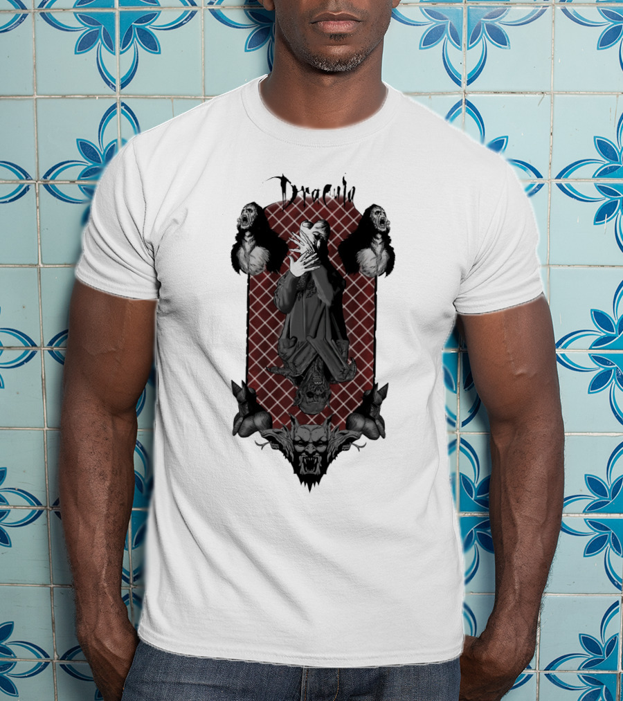 Dracula Gothic Vampires With Gothic Skull And Bats T-Shirt