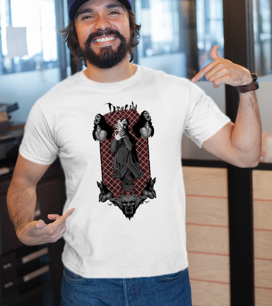 Dracula Gothic Vampires With Gothic Skull And Bats T-Shirt