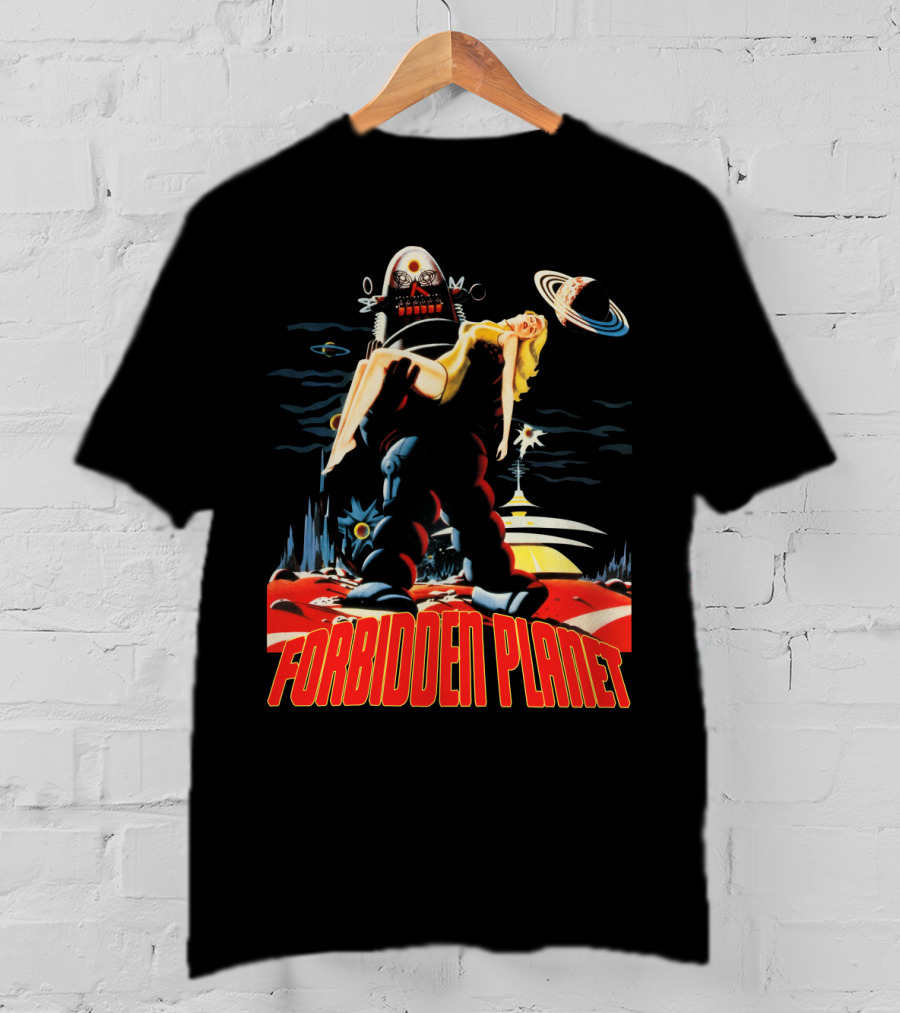 Forbidden Planet Retro Sci-Fi Art With Robot And Woman T-Shirt