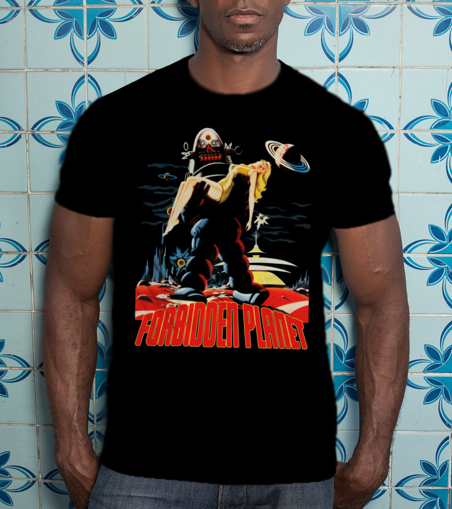 Forbidden Planet Retro Sci-Fi Art With Robot And Woman T-Shirt