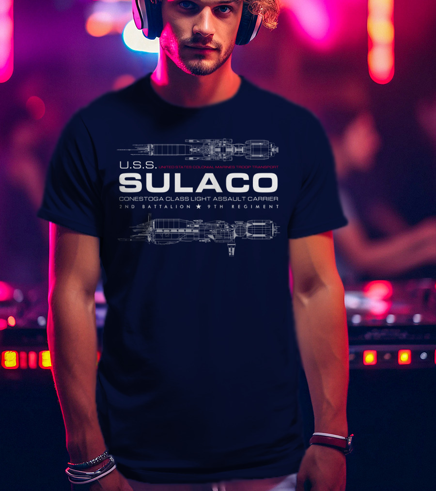 USS Sulaco United States Colonial Marines Troop Transport Conestoga Class Light Assault Carrier 2nd Battalion 9th Regiment T-Shirt