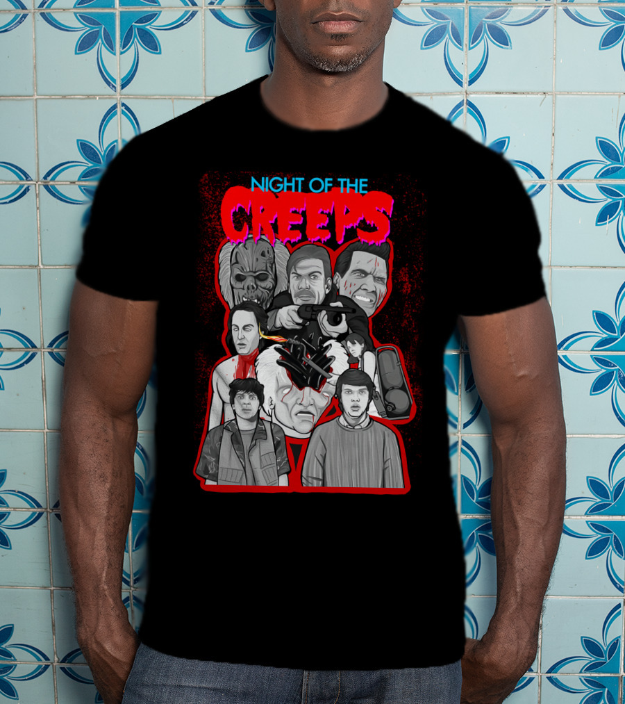 Night Of The Creeps Horror Movie Characters And Weaponry T-Shirt