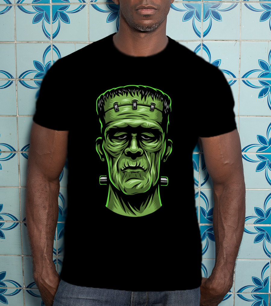 Frankenstein Head Halloween Retro Monster T-Shirt