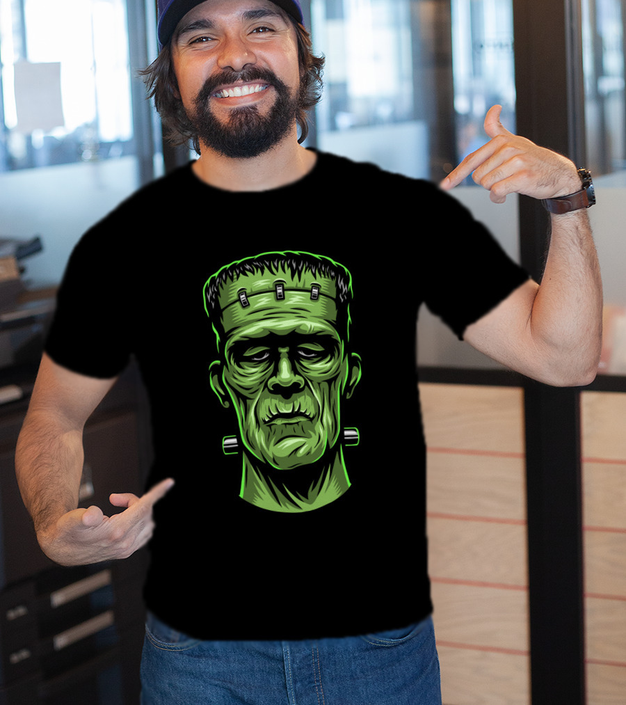 Frankenstein Head Halloween Retro Monster T-Shirt