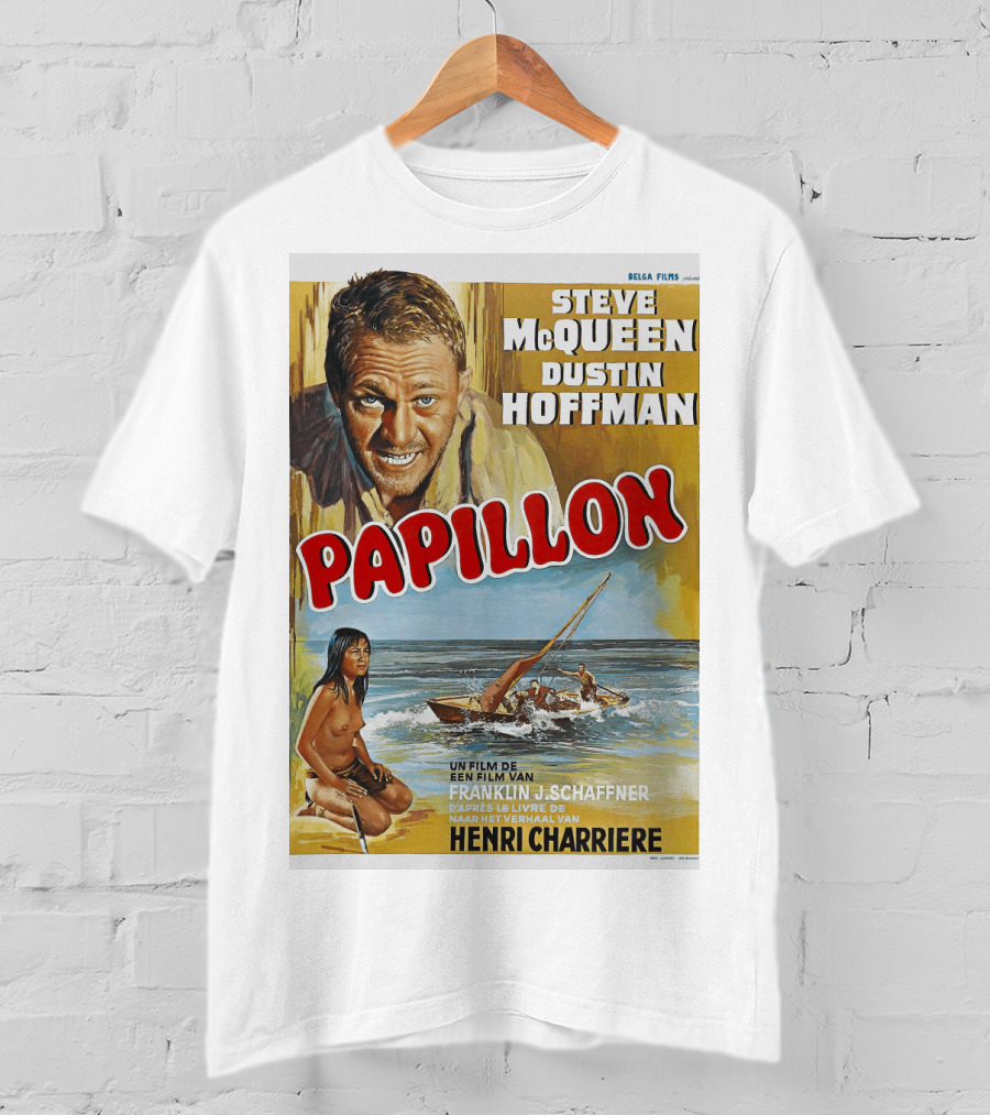 Steve McQueen Dustin Hoffman Papillon 1974 Film Henri Charriere Franklin J. Schaffner Belgian T-Shirt