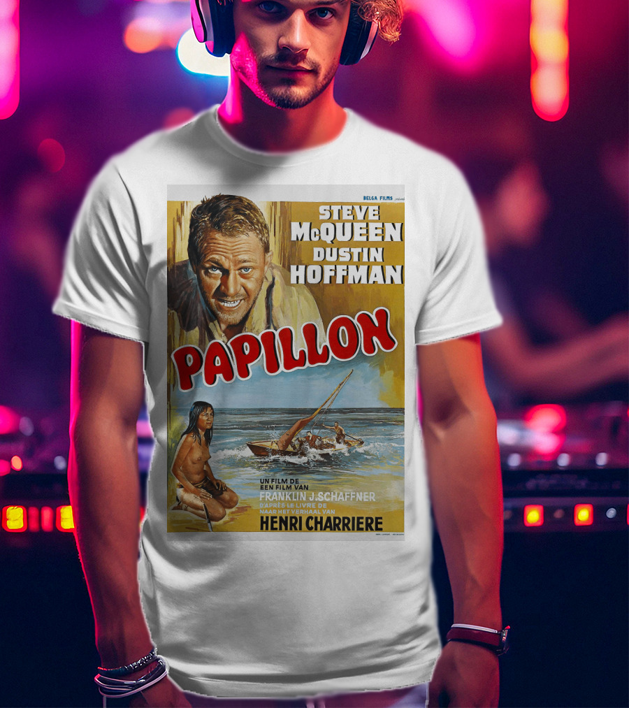 Steve McQueen Dustin Hoffman Papillon 1974 Film Henri Charriere Franklin J. Schaffner Belgian T-Shirt