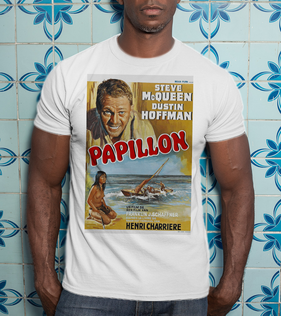 Steve McQueen Dustin Hoffman Papillon 1974 Film Henri Charriere Franklin J. Schaffner Belgian T-Shirt