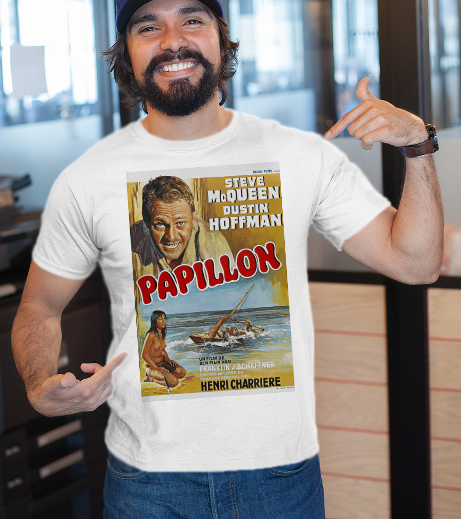 Steve McQueen Dustin Hoffman Papillon 1974 Film Henri Charriere Franklin J. Schaffner Belgian T-Shirt