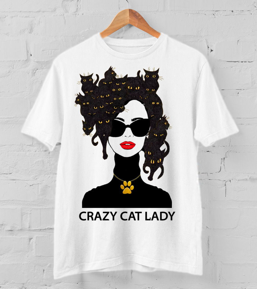 Crazy Cat Lady With Cat Hair And Sunglasses T-Shirt