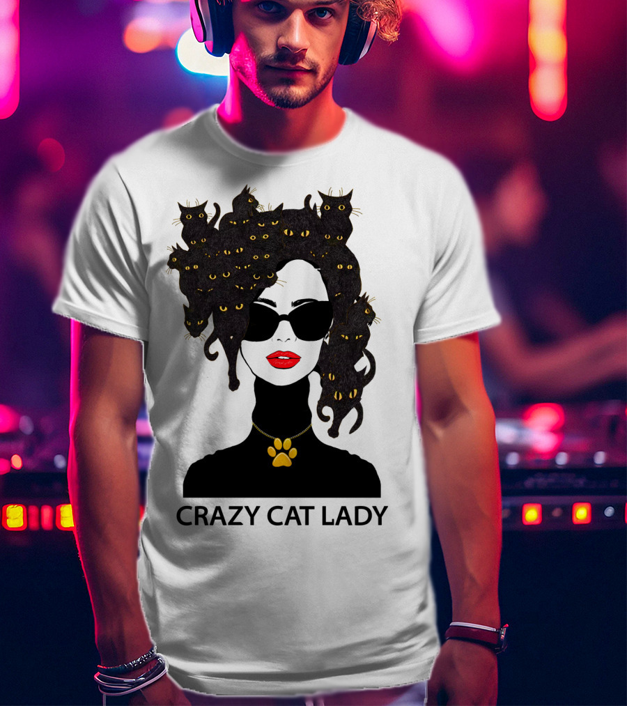 Crazy Cat Lady With Cat Hair And Sunglasses T-Shirt