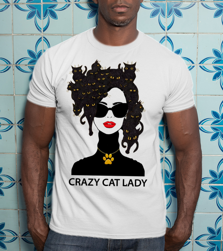 Crazy Cat Lady With Cat Hair And Sunglasses T-Shirt