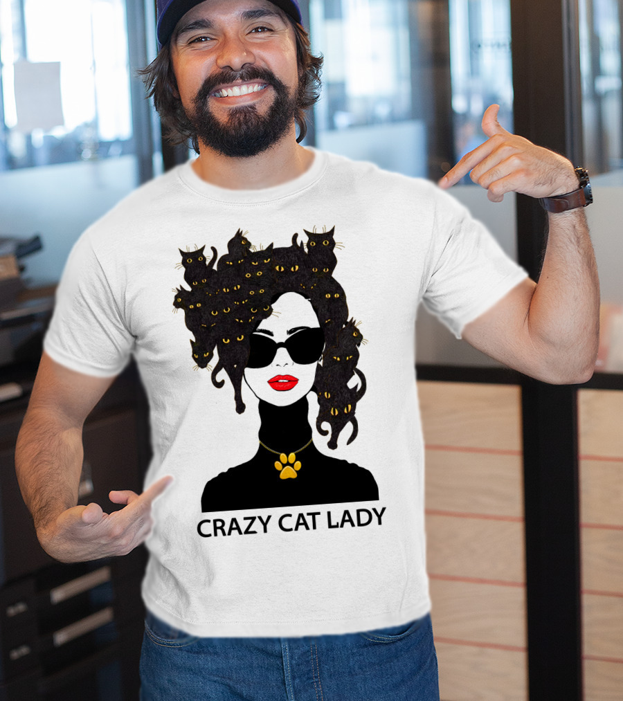 Crazy Cat Lady With Cat Hair And Sunglasses T-Shirt