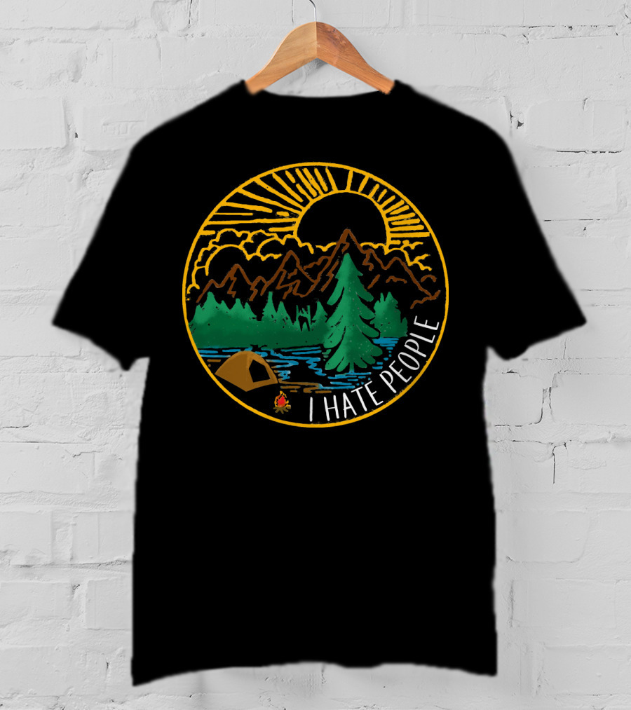 I Hate People Camping Mountains Forest Sunset Scene T-Shirt