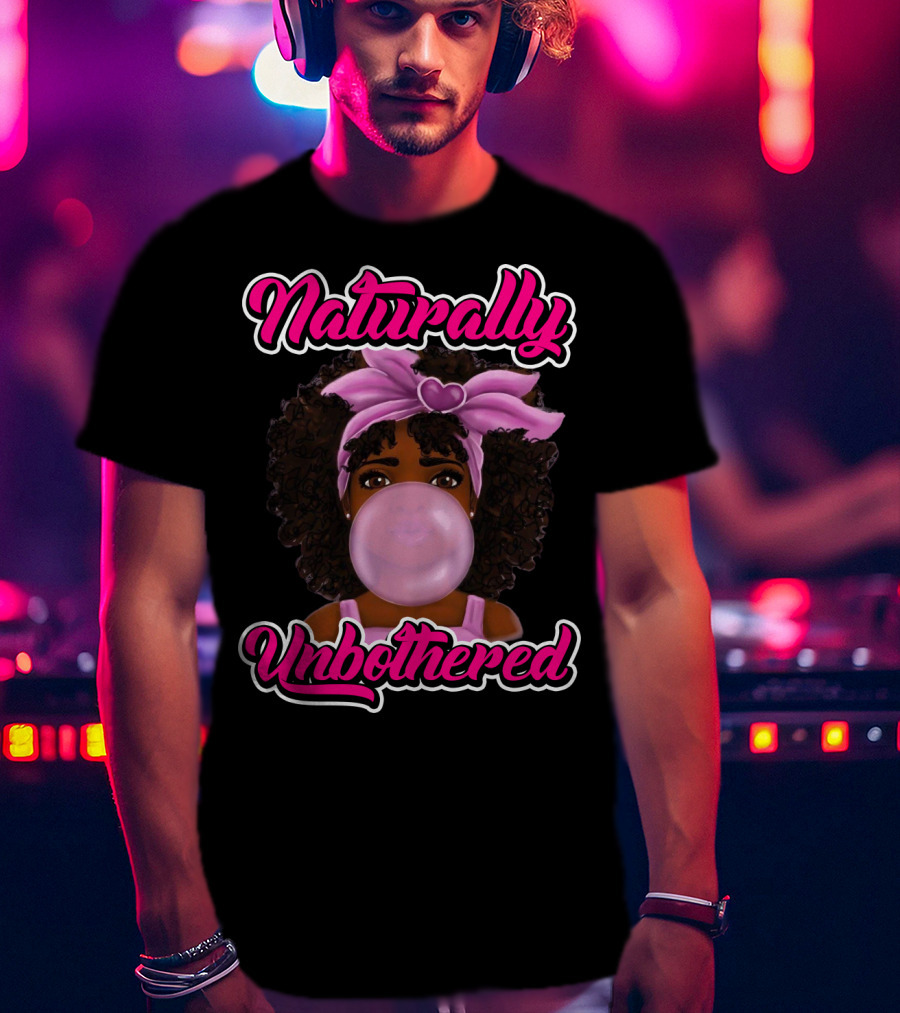 Naturally Unbothered Pink Headband Bubble Gum Afro T-Shirt