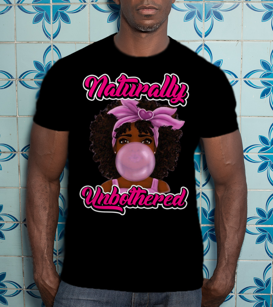 Naturally Unbothered Pink Headband Bubble Gum Afro T-Shirt