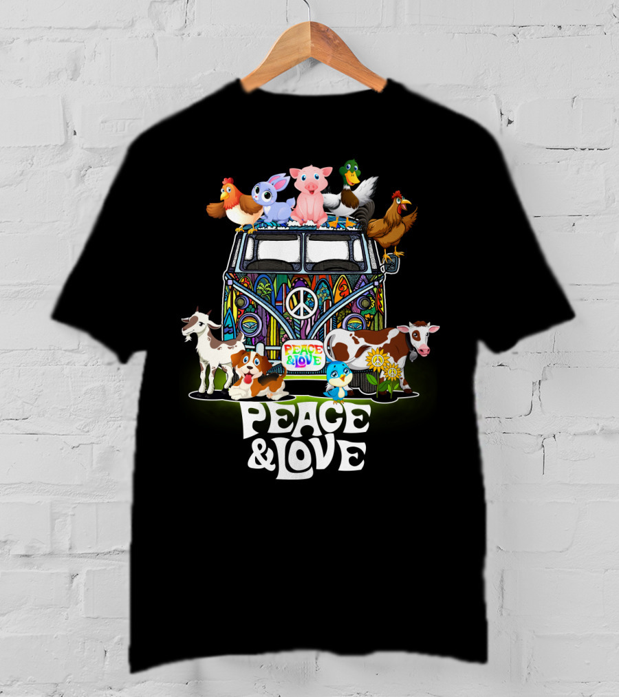 Peace And Love Farmer Animals Van With Peace Sign T-Shirt