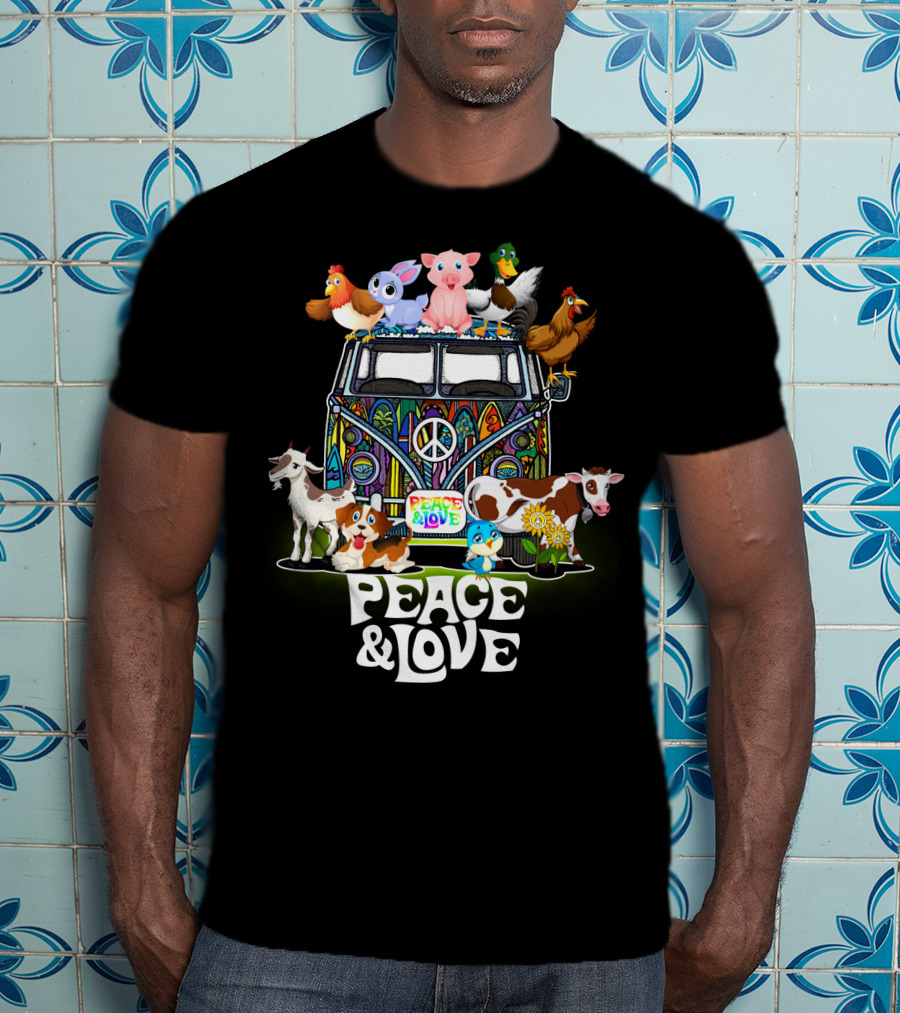 Peace And Love Farmer Animals Van With Peace Sign T-Shirt