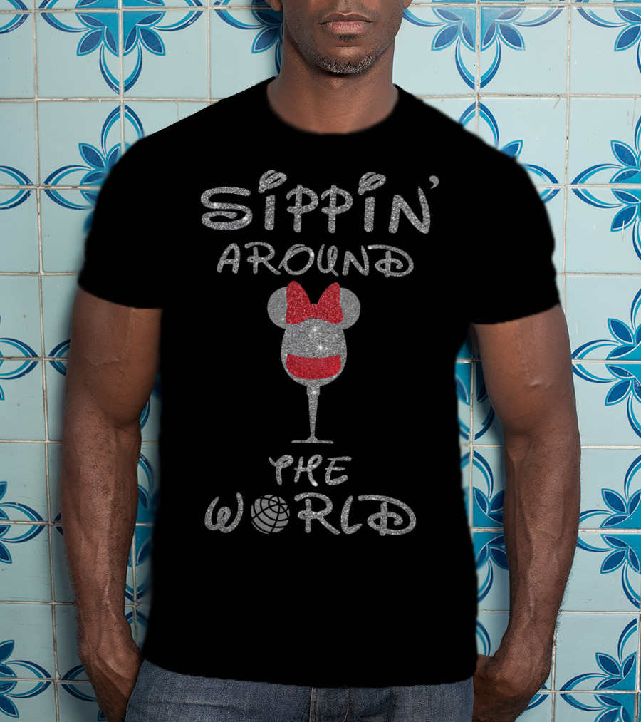 Sippin' Around The World Minnie Wine Glass Disney Epcot Bow T-Shirt