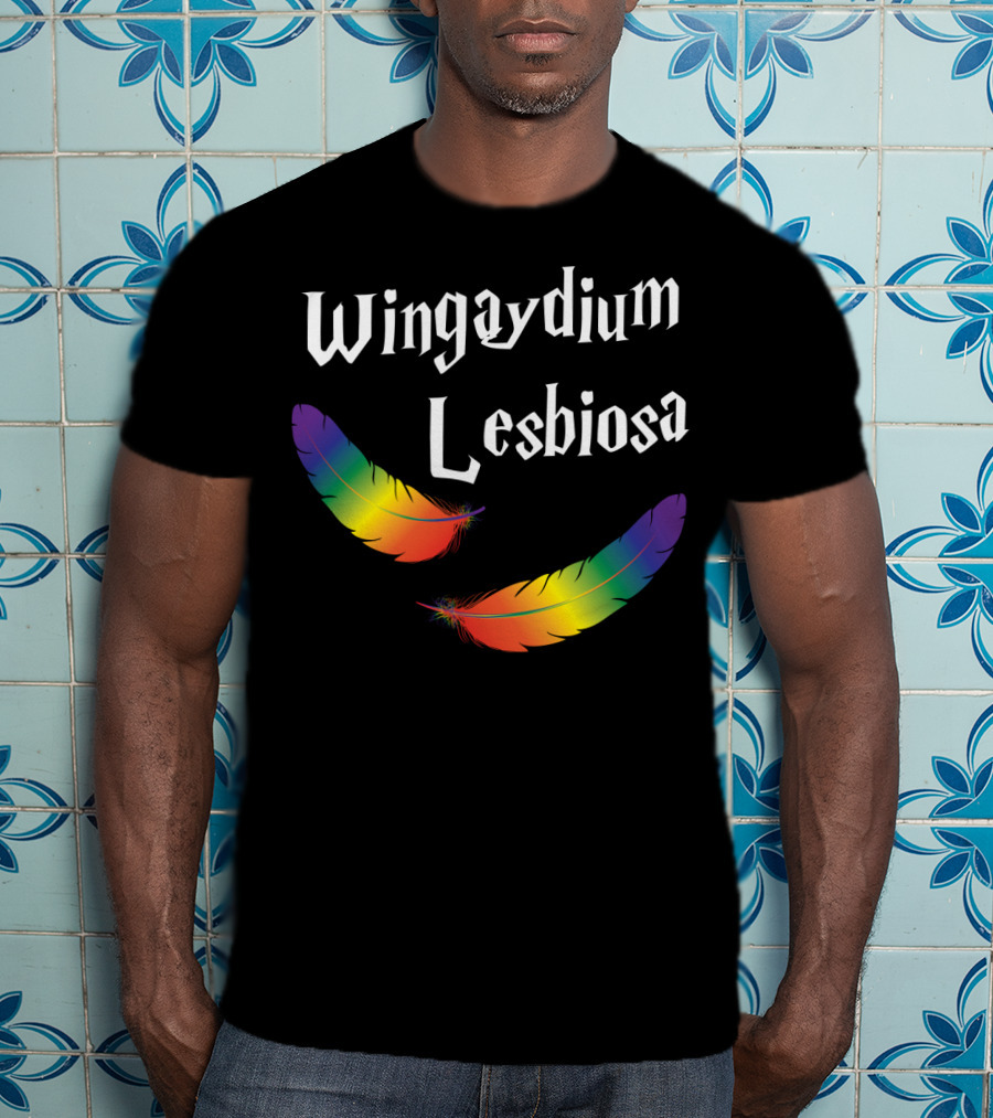 Wingaydium Lesbiosa Rainbow Feathers Magic T-Shirt