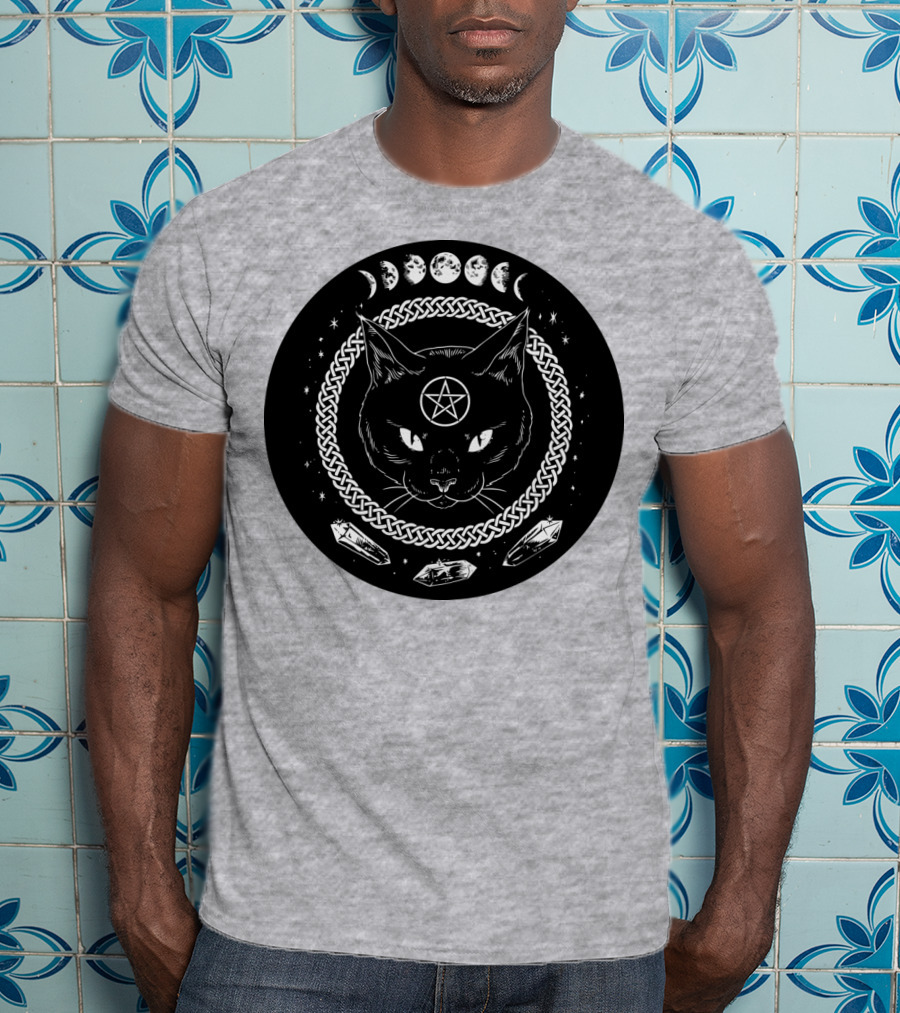 Cat Moon Magic Pentacle Phases Crystals Lunar Cycle T-Shirt