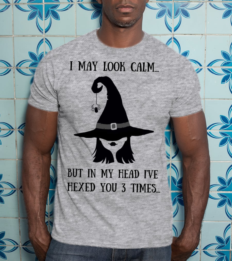 I May Look Calm But In My Head I've Hexed You 3 Times Witch Hat And Spider T-Shirt