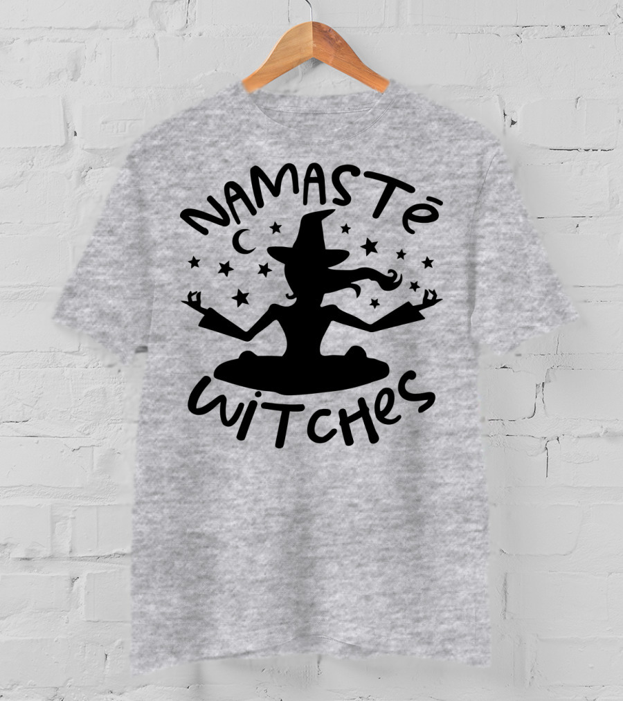 Namaste Witches Silhouette With Hat And Stars T-Shirt