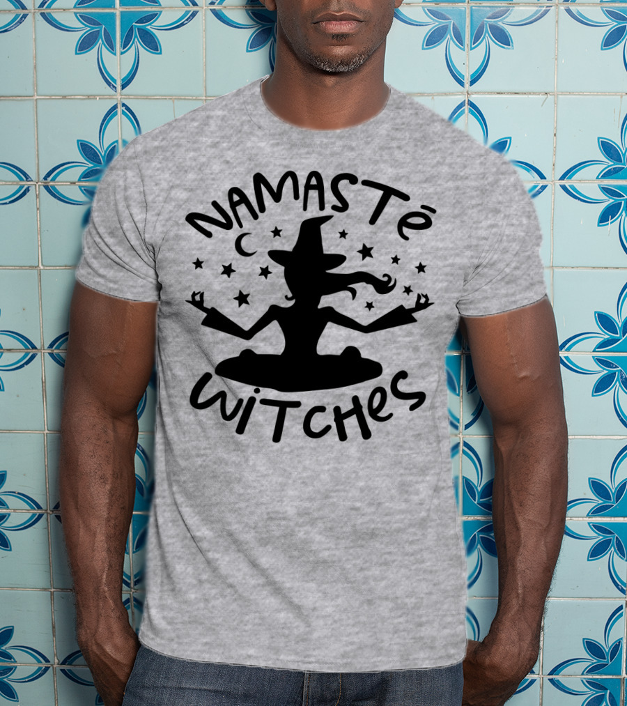 Namaste Witches Silhouette With Hat And Stars T-Shirt