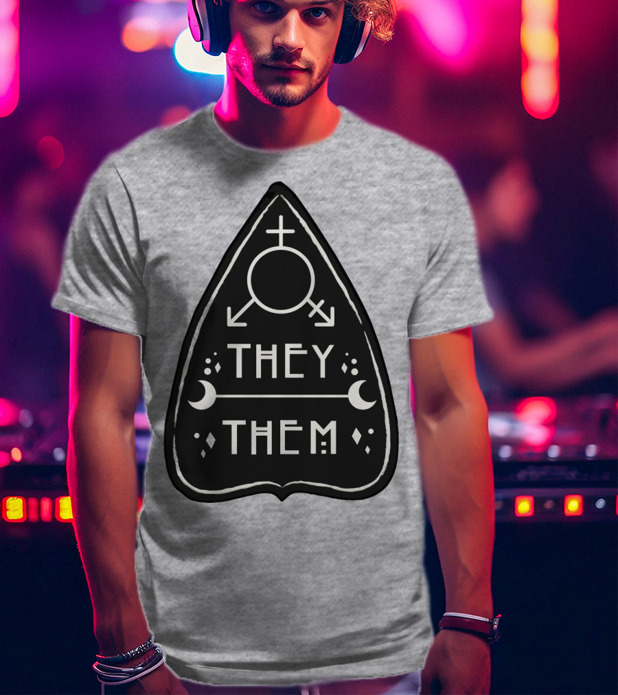 They Them Nonbinary Arrow Symbols Crescent Moons Geometric T-Shirt
