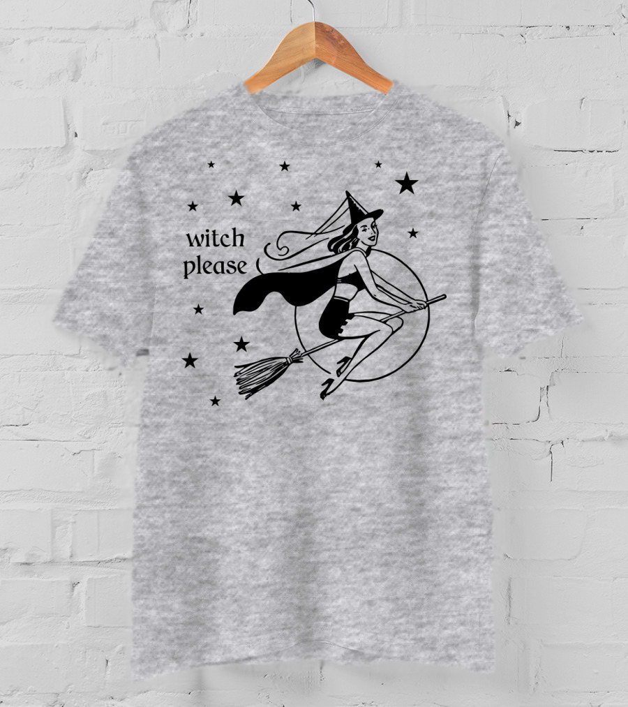 Witch Please Vintage Flying Witch Broomstick Moon Stars T-Shirt
