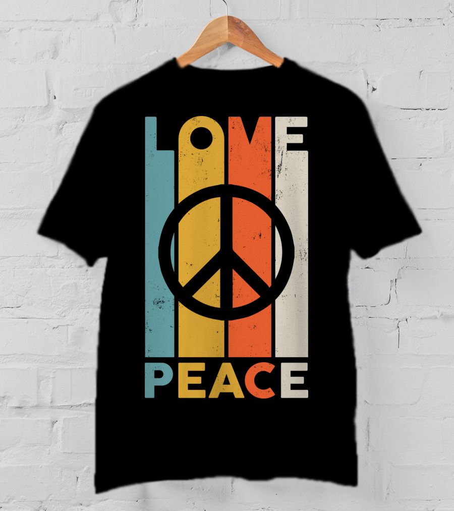 LOVE Peace Sign Vintage Stripes T-Shirt