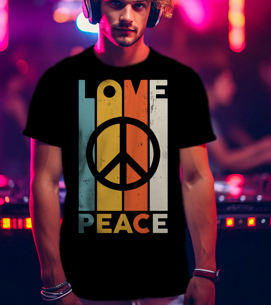 LOVE Peace Sign Vintage Stripes T-Shirt