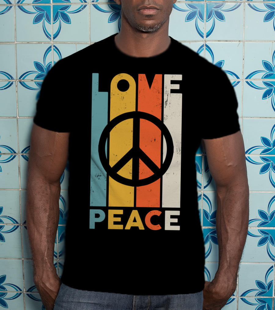 LOVE Peace Sign Vintage Stripes T-Shirt